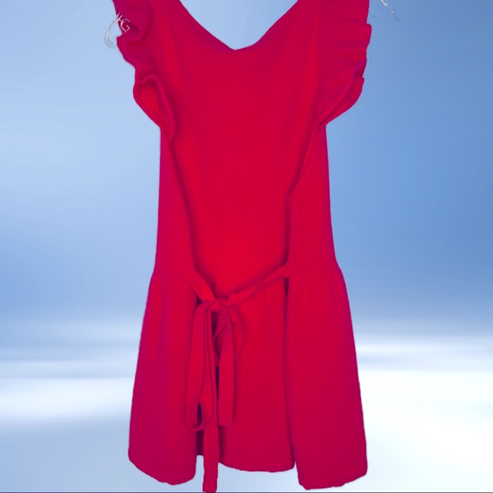 NWT- FREE PEOPLE LAMBSWOOL ANGORA FLUTTER SLEEVE TUNIC - MEDIUM - HOT CORAL